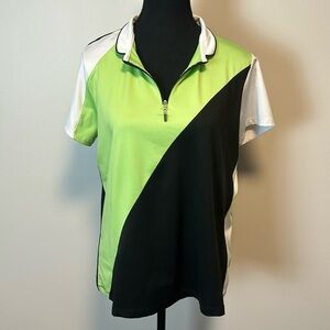 IZOD PerformX Green Black White Short Sleeve Golf Shirt. Sz L